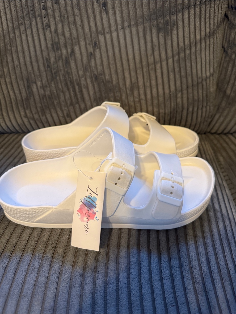 White Double-Buckle Platform Slide Sandals for Women
